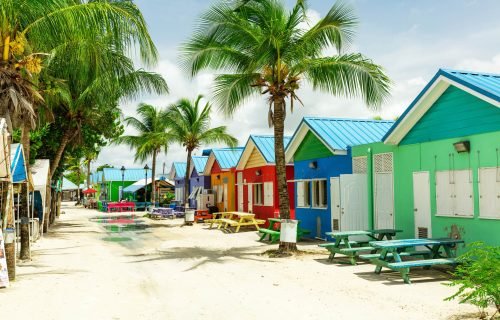 Colourful houses on the tropical island of Barbados in the Carribean